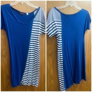 LUX blue t-shirt dress w/  white stripes on 1 side.Urban Outfitters. Size M.